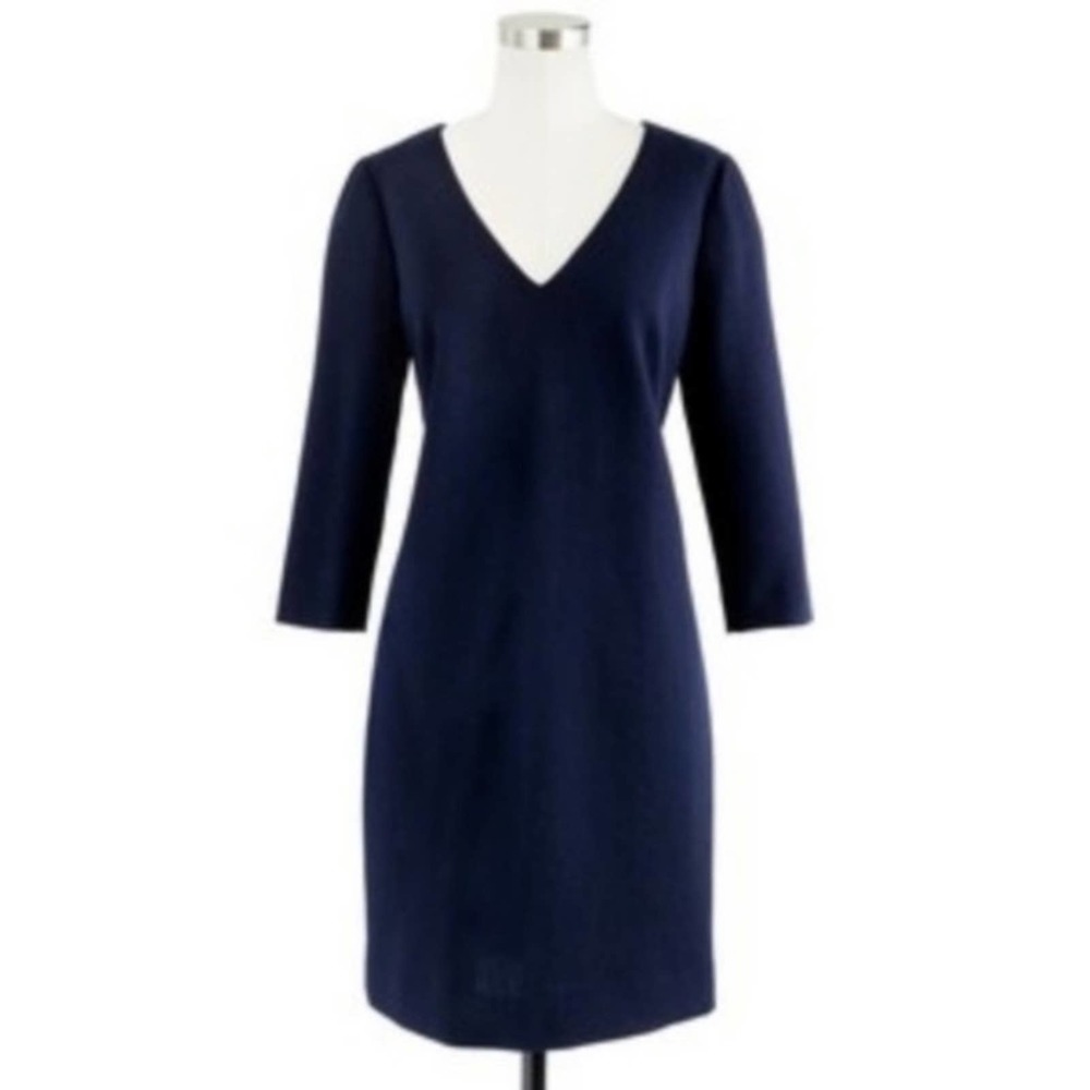 J. Crew Wool Navy V-neck Long Sleeve Sheath Dress